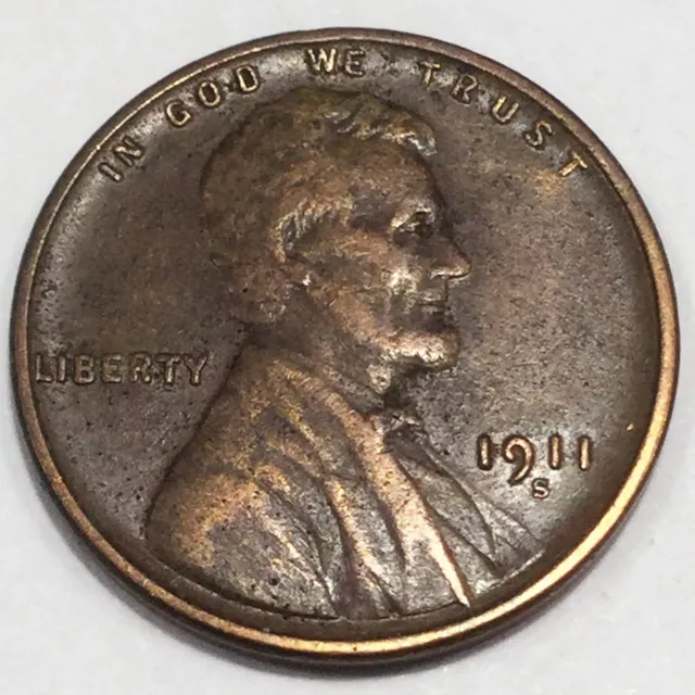 1911-S Lincoln Wheat Cent Penny Beautiful High Grade Coin Rare Date