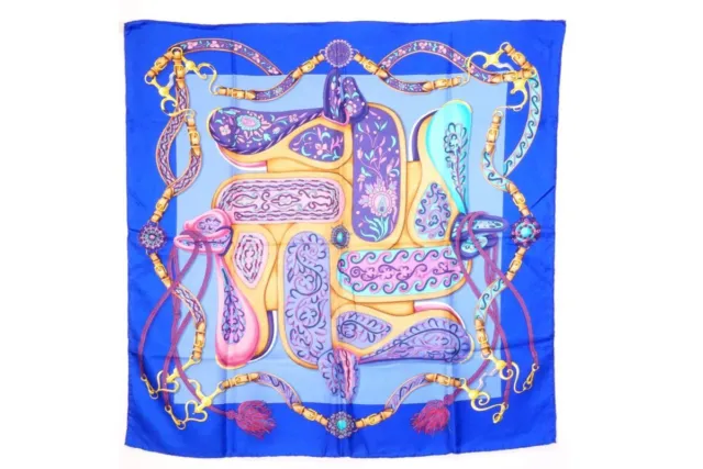 HERMES Carre 90 Grand Foulard Soie 100% Festival Châle Bleu 1685k