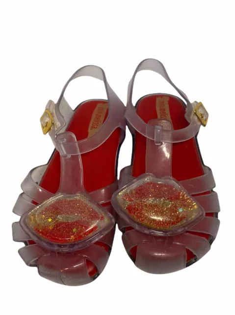 Mini Melissa Aranha Lip Size 11 Girls Clear Red Gold Jellies Sandals