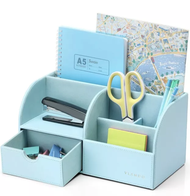 Vlando Desk Organiser With Drawer,Leather Office Stationery Desk Tidy Organiser,