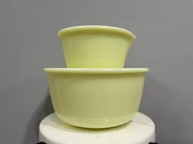 Vtg Hamilton Beach Uranium Glass Custard Mixing Bowl 2pc Set Depression Era USA