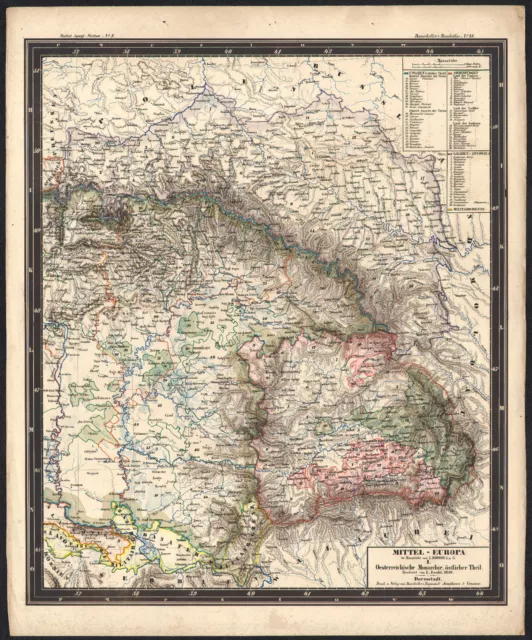 1858 Rare carte lithographie Europe centrale Hongrie Roumanie L. Ewald