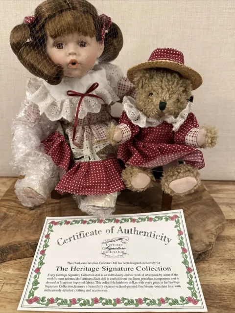 Heritage Signature Collection Heirloom Porcelain Tabitha Doll With Bear Bench