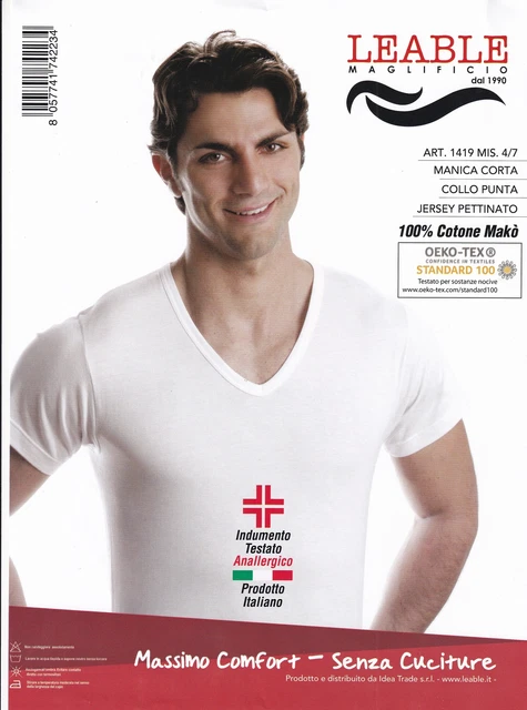 Maglia Leable 1419 Cotone Manica Corta Scollo A V Bianco Taglie Dalla 4 Alla 9