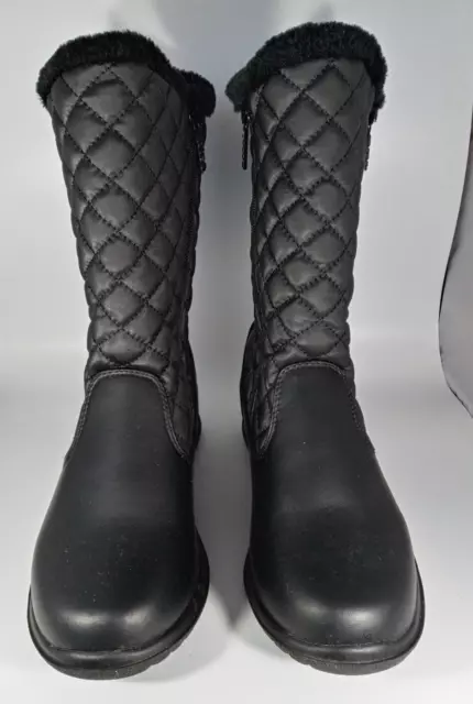 Totes Winter Snow Boots Womens 8 M Jade Black Faux Leather Zip Faux Fur Quilted