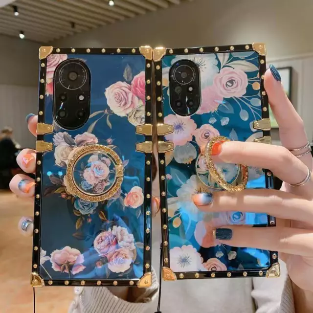 Square Flower Peony Phone Case For iPhone Samsung LG Google Pixel OPPO Motorola