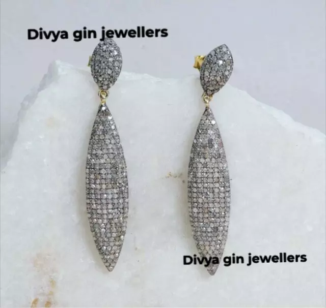 Pave Diamond Earrings 925 Sterling Silver Drop Dangle Earrings Women's Jewelry