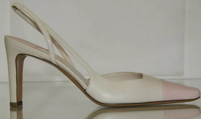 NUOVO CHANEL BEIGE Crema Rosa Pelle Fettucce Classico Scarpe