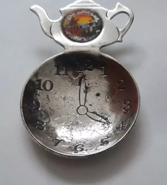 VINTAGE COFFS HARBOUR  SOUVENIR TEA SCOOP CADDY CLOCK FACE enamel