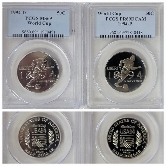 1994P & 1994D World Cup Commemorative Half Dollar's PCGS-MS69 & PR69DCAM No/Res