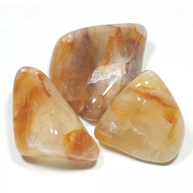 Large Golden Quartz Tumbled Polished Crystal Stone, 3 Piece Set, Avg Size 1.5"