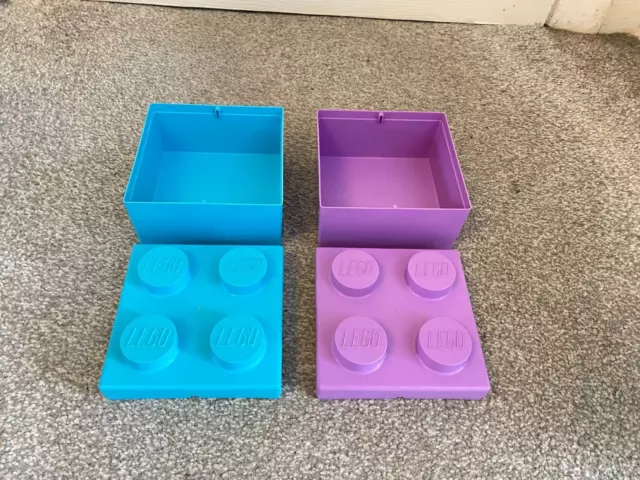 2 X Offizielle Lego Violett & Hellblau 4 Nieten Kunststoff Aufbewahrungsboxen Lunchboxen