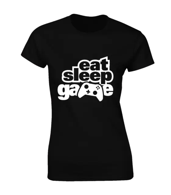 Eat Sleep Game T Shirt Donna Pc Giocatore Computer Gaming Design Top Regalo