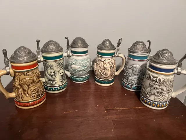 Vintage Avon Endangered Species Mini Stein Collection Rare - Set Of 6