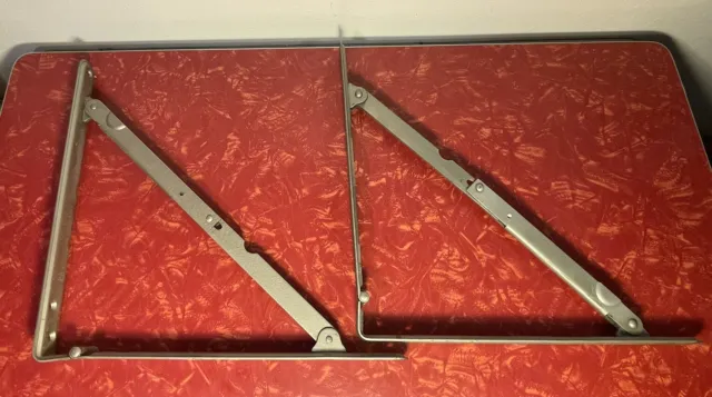 2 Vintage Stanley Folding Shelf Brackets Locking Supports 12”x12” NOS 3