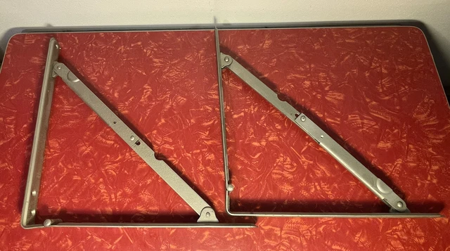 2 Vintage Stanley Folding Shelf Brackets Locking Supports 12”x12” NOS 3