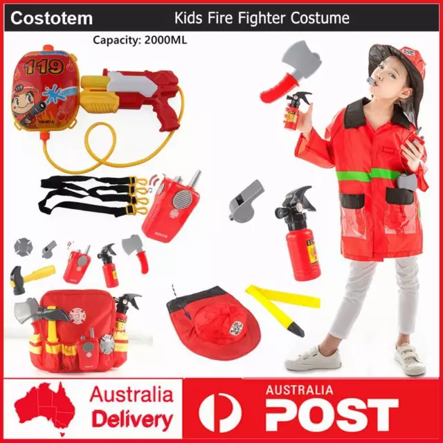 Children Fire Fighter Costume & Accessory Kit Pretend Play Kids Fireman Dress Up