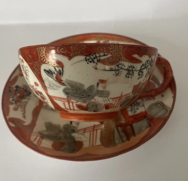 JAPANESE KUTANI PORCELAIN, Hand Painted Meiji Period, Cup & Saucer
