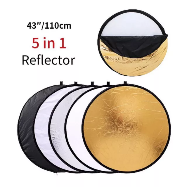 43 "110cm 5in1 portable folding light diffuser round photo studio Reflector UK