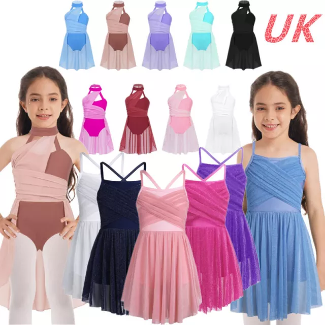 UK Kids Girls Lyrical Contemporary Modern Dance Costume Ballet Leotard Dancewear