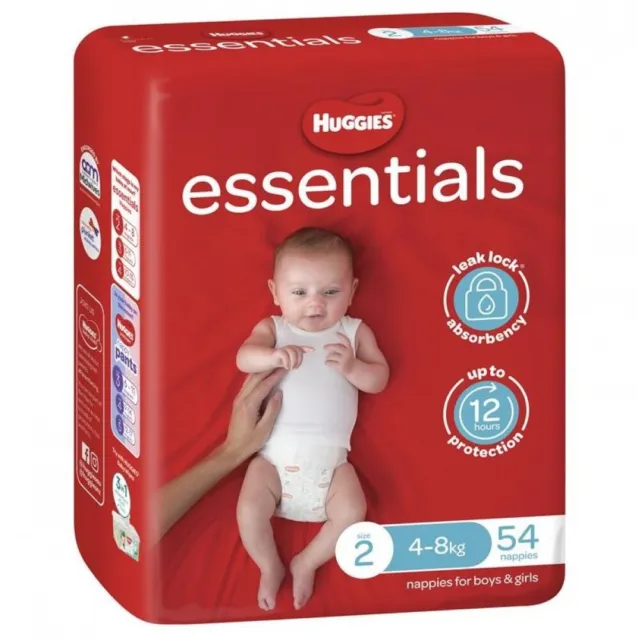 New Huggies Essentials Nappies Unisex Size 2 - Carton (4 X 54Pk) 4-8Kg