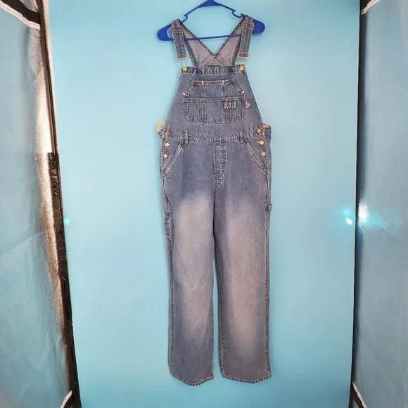 No Boundaries Junior's Size Large (11/13) Straight Leg Medium Wash Denim Overall