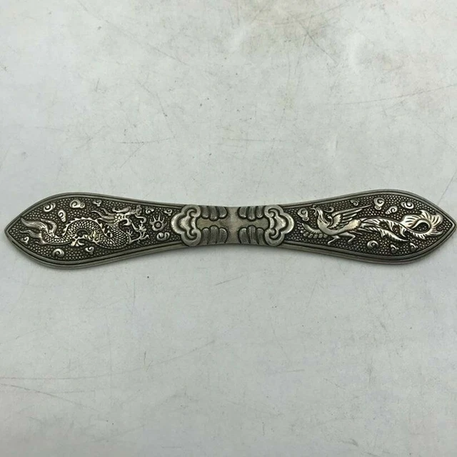 Chinese old tibet silver handcarved Dragon Phoenix hair hairpin statue 80362