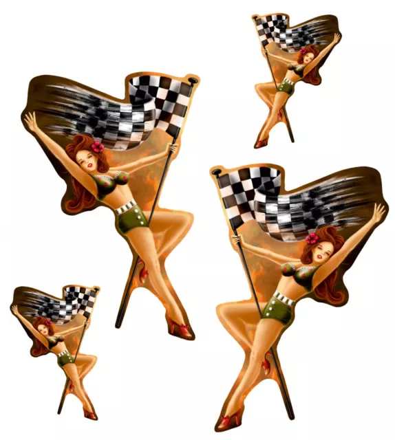 Pegatinas decorativas película pin up girl old school moto coche : juego de 4