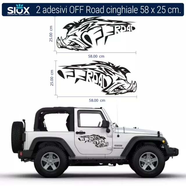 2 Adesivi OFF ROAD con cinghiale sx e dx 4x4 fuoristrada JEEP 58 x 25 cm.