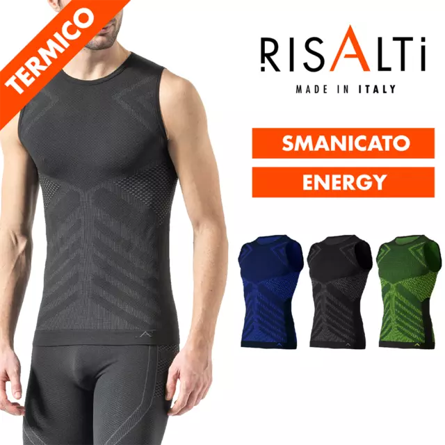 Smanicato Maglia Termica Uomo Energy, Intimo Termico Sportivo Canottiera Risalti