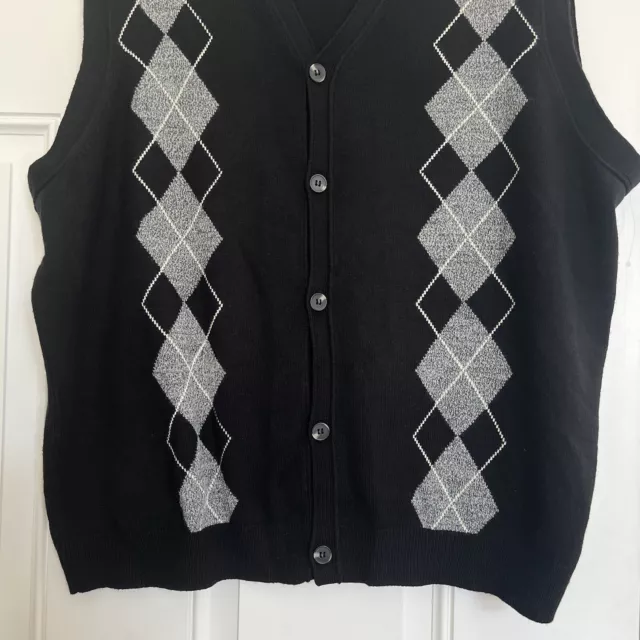 GEOFFREY BEENE ARGYLE Sweater Vest MENS XL Knit Black Vneck Button ...