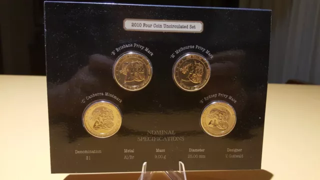 2010 100 Years of Australian Coinage - RAM Four Coin $1 UNC Privy Mark Set.