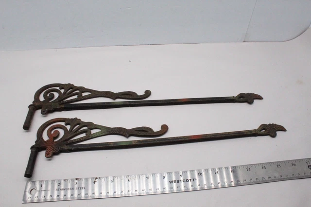 2 Vintage Victorian Adjustable Swing Arm Curtain Rods Cast Iron Tip Art Deco