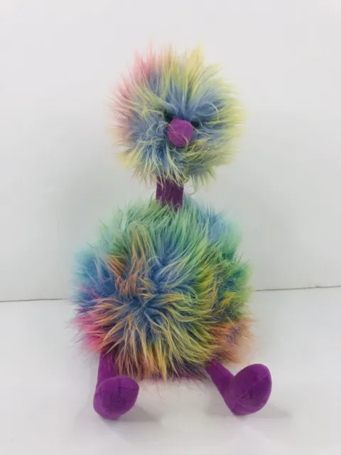 Jellycat Rainbow Pompom Ostrich Fuzzy Bird Plush Bean Bag 12" Stuffed Animal Toy