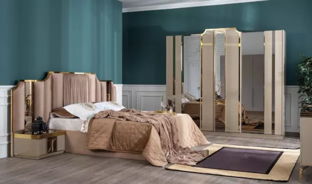 Luxe Complet Chambre à Coucher Set Lit 2x Table de Chevet Penderie 4tlg