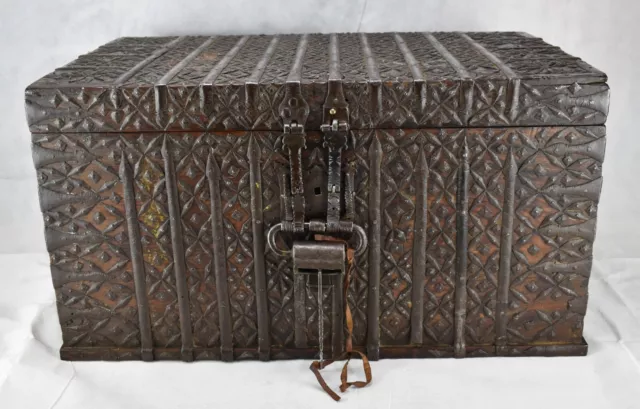 Antiguo Siglo XVI Islámico Árabe Asiático Hierro Madera Tesoro Cofre Museo Pi.