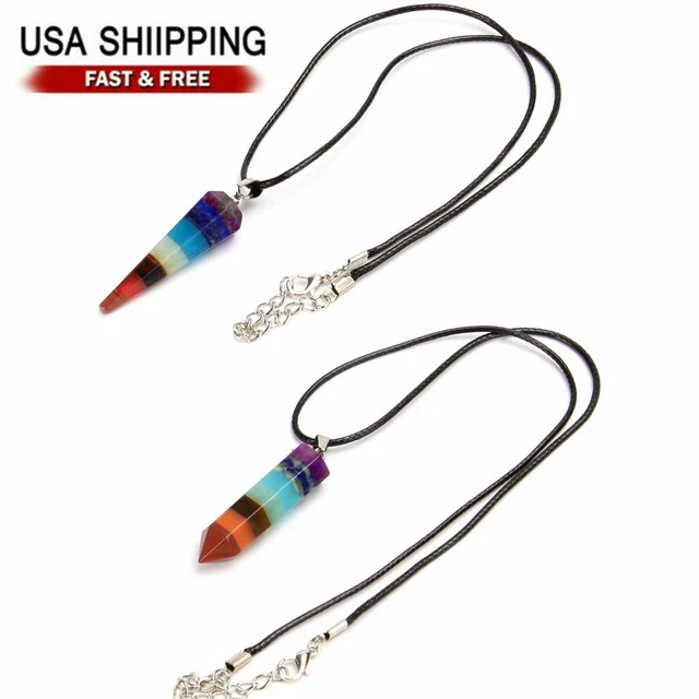 Natural Gemstone Necklace Chakra Stone Pendant Energy Healing Crystal with Rope