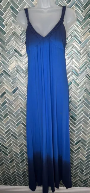 Old Navy Blue Beachy Ombre Dip Dye Sleeveless Flowy Cotton Knit Maxi Dress Small