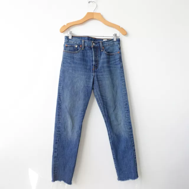 LEVIS 501 Jeans Women 28 Button Fly Skinny Ankle Frayed White Oak Cone 90s 28x27