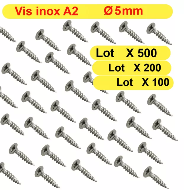 Vis Bois inox A2 Ø 5mm Entièrement Filetée Ø Taille Différente