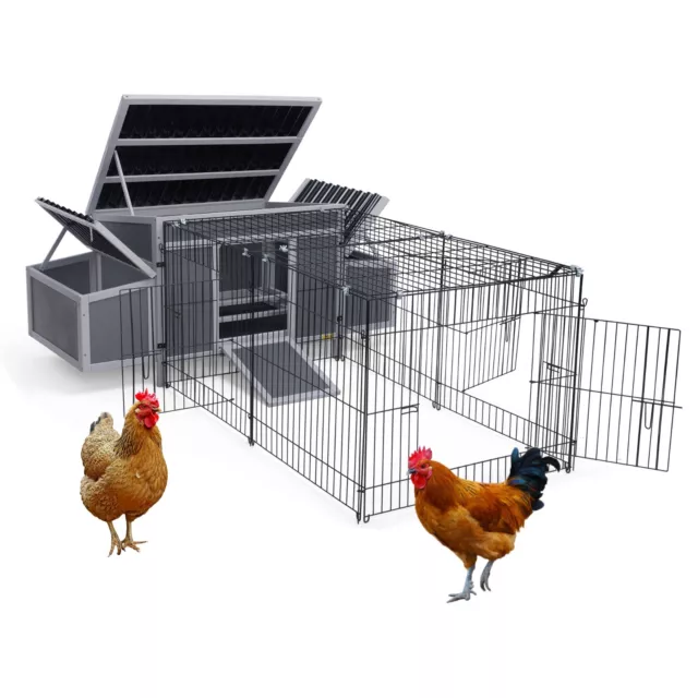 COZIWOW Wooden Chicken Coop Wire Cage Outdoor Chicken House with 2 Nesting Boxs