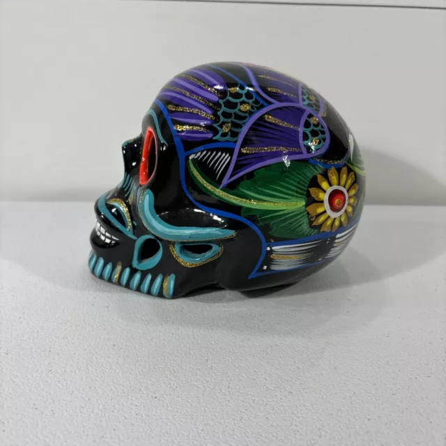 Hand Painted Glossy Ceramic Sugar Skull Dia Del Muerto Calverita Guerrero 6” 3
