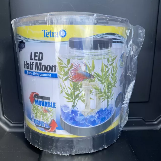 New tetra LED half moon fish tank bowl, movable Led lights 1.1 gallon tank Bowl