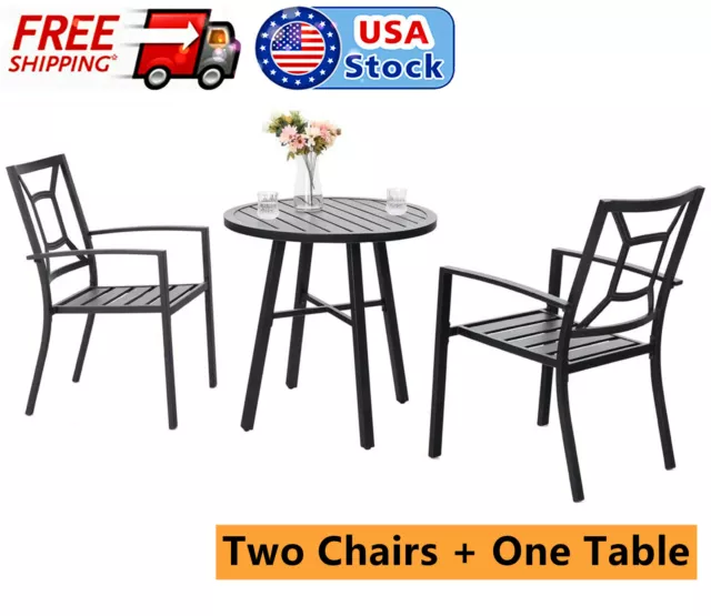 Outdoor Bistro Set of 3 Patio Table Chairs Furniture Metal Stackable Chair Black