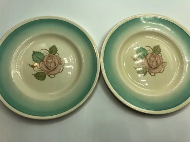 Vintage Susie Cooper China Patricia Rose Green 7 3/4 In Salad Plate Set Of 2