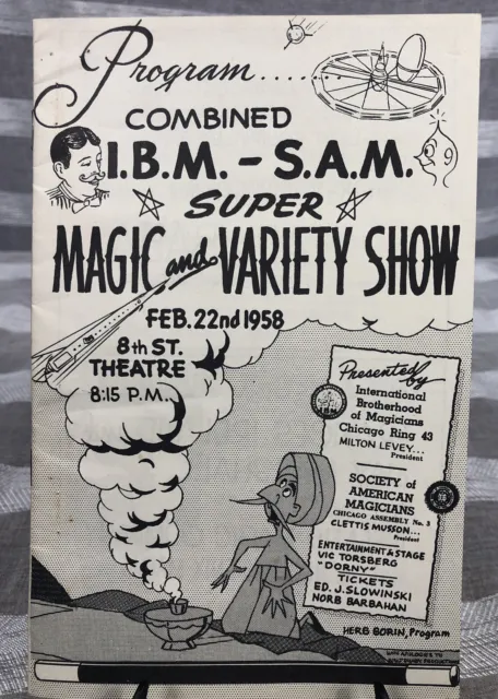 Magicians Brotherhood Magic 1958 Super Show Progam IBM SAM 1958 Magic Program.