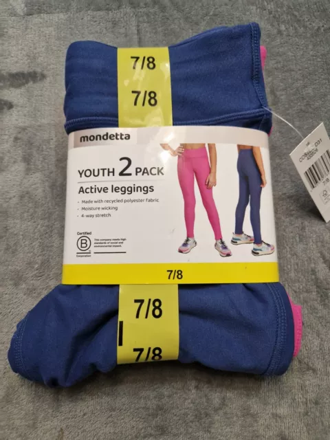 Mondetta Youth 2 Pack Active Leggings Girls Age 7-8 Years Pink Blue New