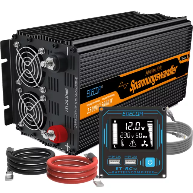 EDECOA Convertisseur 12V 220V Pur Sinus 2500W Onduleur Télécommande ET-RC