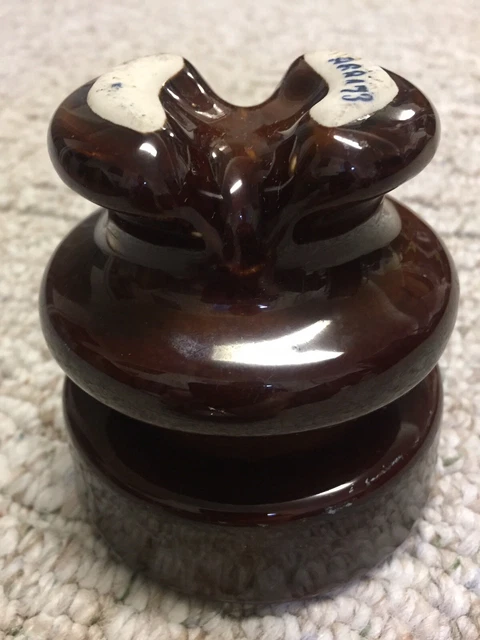 LARGE 4” Height Vintage Brown Ceramic Porcelain Insulator Telephone Serial #