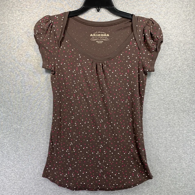 Arizona Jean Co Girls Top Extra Large Brown Polka Dot Short Sleeve Casual Knit